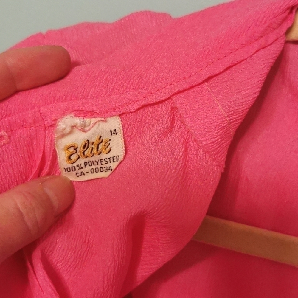 Vintage 1960s Blouse Pleated Jabot Pink Medium - Picture 5 of 7